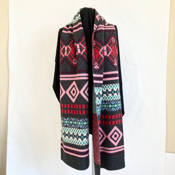 J Crew Multicolor Colorful Fair Isle Lambs Wool Cashmere Blend Scarf Extra Long - Picture 6 of 16